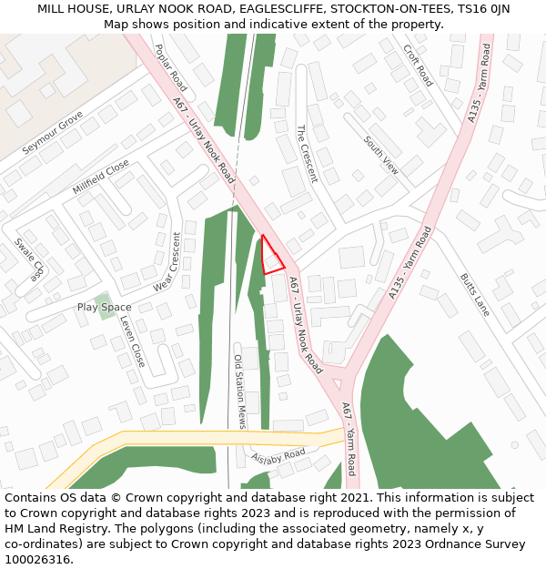 MILL HOUSE, URLAY NOOK ROAD, EAGLESCLIFFE, STOCKTON-ON-TEES, TS16 0JN: Location map and indicative extent of plot