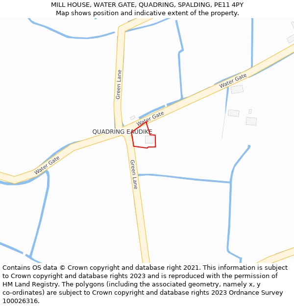 MILL HOUSE, WATER GATE, QUADRING, SPALDING, PE11 4PY: Location map and indicative extent of plot