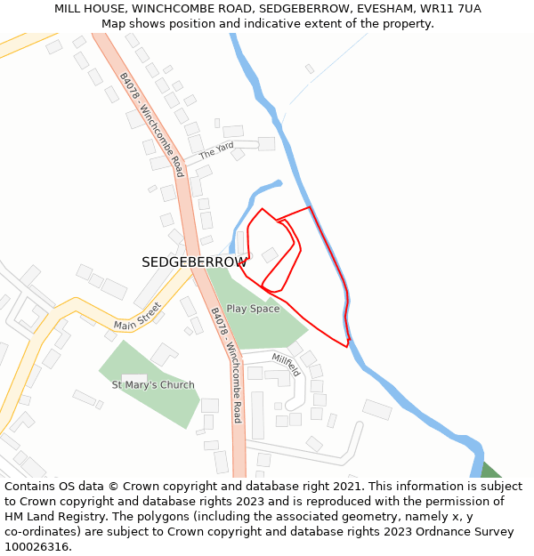 MILL HOUSE, WINCHCOMBE ROAD, SEDGEBERROW, EVESHAM, WR11 7UA: Location map and indicative extent of plot