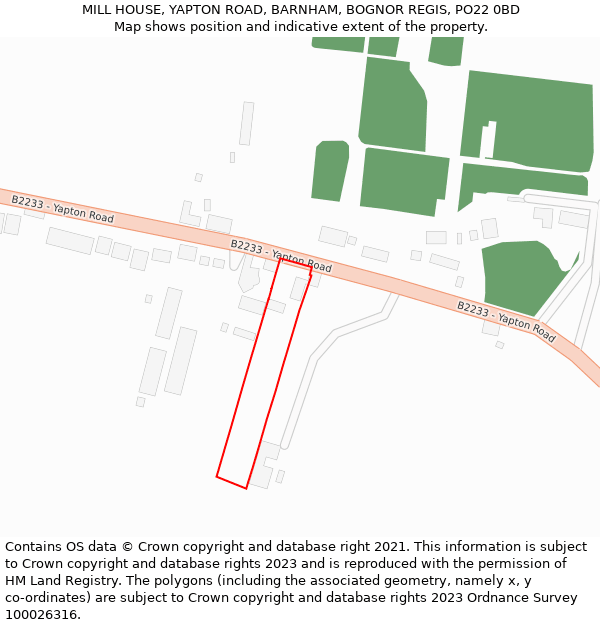 MILL HOUSE, YAPTON ROAD, BARNHAM, BOGNOR REGIS, PO22 0BD: Location map and indicative extent of plot