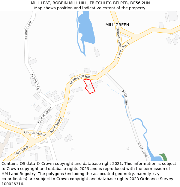 MILL LEAT, BOBBIN MILL HILL, FRITCHLEY, BELPER, DE56 2HN: Location map and indicative extent of plot