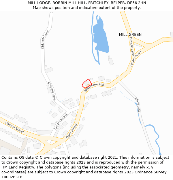 MILL LODGE, BOBBIN MILL HILL, FRITCHLEY, BELPER, DE56 2HN: Location map and indicative extent of plot