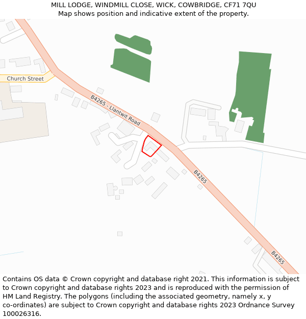 MILL LODGE, WINDMILL CLOSE, WICK, COWBRIDGE, CF71 7QU: Location map and indicative extent of plot