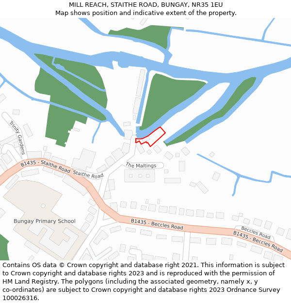 MILL REACH, STAITHE ROAD, BUNGAY, NR35 1EU: Location map and indicative extent of plot