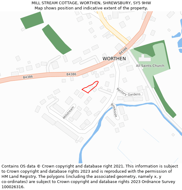 MILL STREAM COTTAGE, WORTHEN, SHREWSBURY, SY5 9HW: Location map and indicative extent of plot