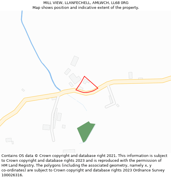 MILL VIEW, LLANFECHELL, AMLWCH, LL68 0RG: Location map and indicative extent of plot