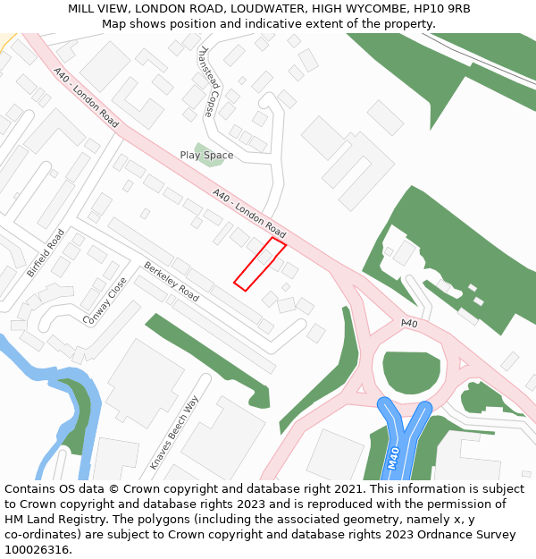 MILL VIEW, LONDON ROAD, LOUDWATER, HIGH WYCOMBE, HP10 9RB: Location map and indicative extent of plot