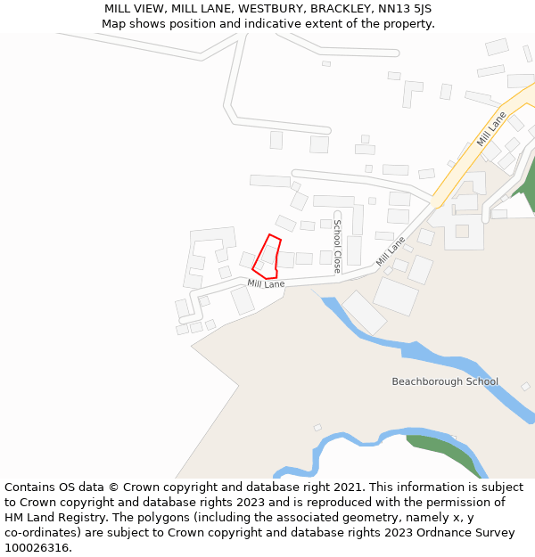 MILL VIEW, MILL LANE, WESTBURY, BRACKLEY, NN13 5JS: Location map and indicative extent of plot