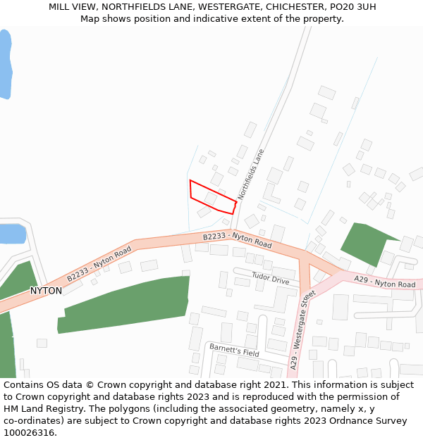 MILL VIEW, NORTHFIELDS LANE, WESTERGATE, CHICHESTER, PO20 3UH: Location map and indicative extent of plot