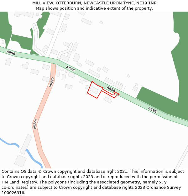 MILL VIEW, OTTERBURN, NEWCASTLE UPON TYNE, NE19 1NP: Location map and indicative extent of plot