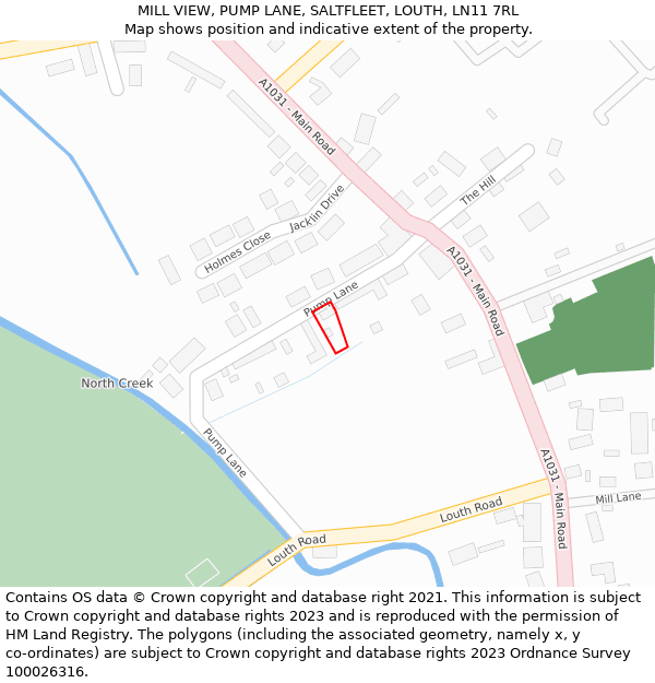 MILL VIEW, PUMP LANE, SALTFLEET, LOUTH, LN11 7RL: Location map and indicative extent of plot