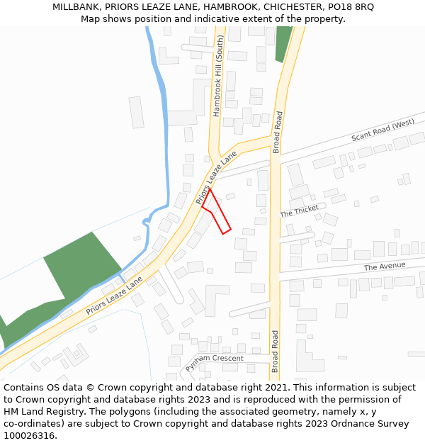 MILLBANK, PRIORS LEAZE LANE, HAMBROOK, CHICHESTER, PO18 8RQ: Location map and indicative extent of plot