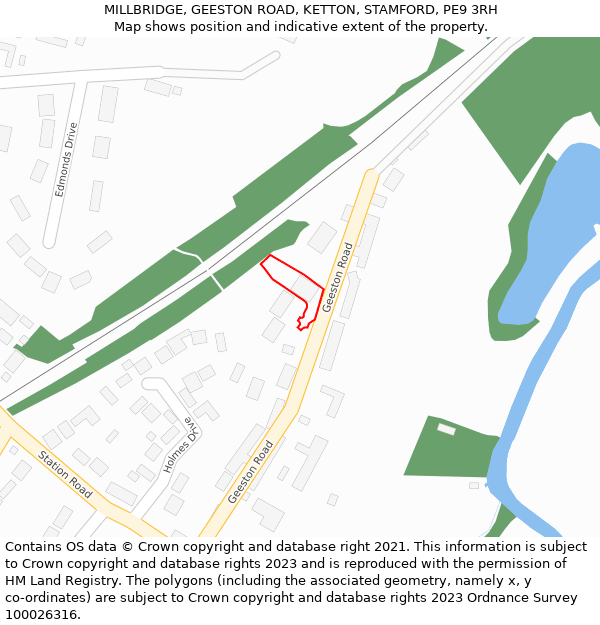 MILLBRIDGE, GEESTON ROAD, KETTON, STAMFORD, PE9 3RH: Location map and indicative extent of plot