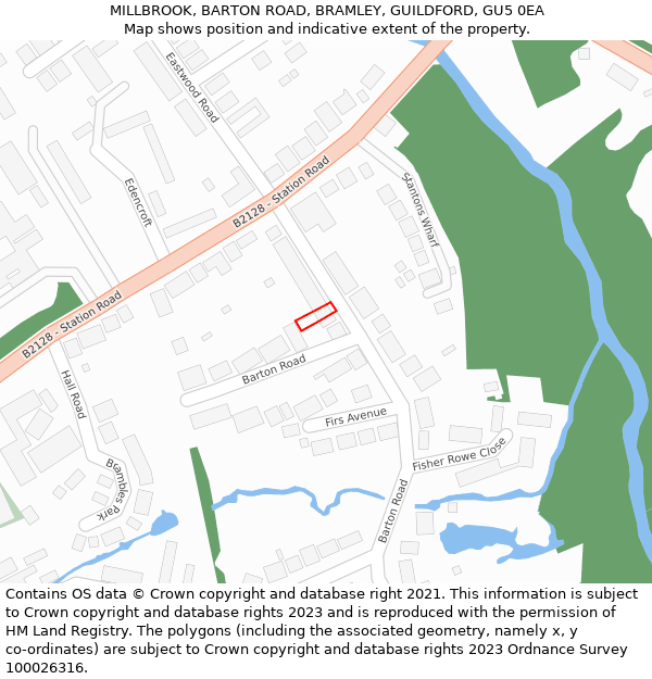 MILLBROOK, BARTON ROAD, BRAMLEY, GUILDFORD, GU5 0EA: Location map and indicative extent of plot