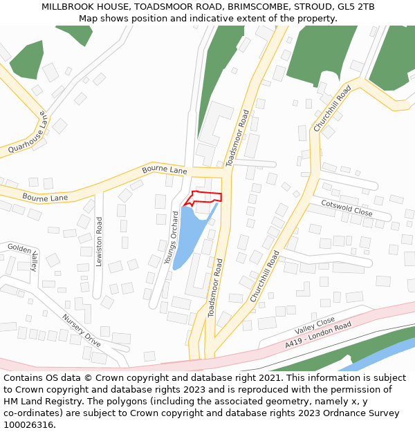 MILLBROOK HOUSE, TOADSMOOR ROAD, BRIMSCOMBE, STROUD, GL5 2TB: Location map and indicative extent of plot