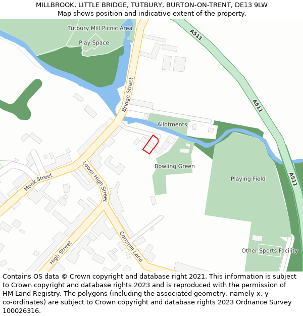 MILLBROOK, LITTLE BRIDGE, TUTBURY, BURTON-ON-TRENT, DE13 9LW: Location map and indicative extent of plot
