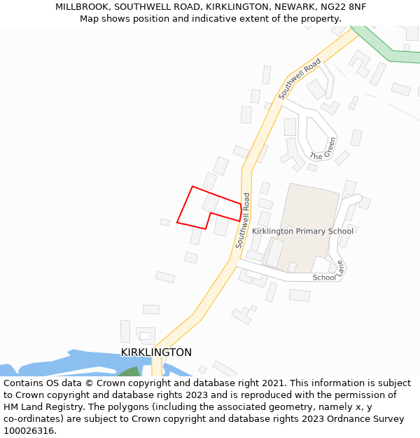 MILLBROOK, SOUTHWELL ROAD, KIRKLINGTON, NEWARK, NG22 8NF: Location map and indicative extent of plot