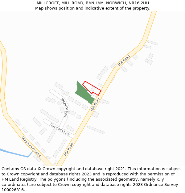 MILLCROFT, MILL ROAD, BANHAM, NORWICH, NR16 2HU: Location map and indicative extent of plot