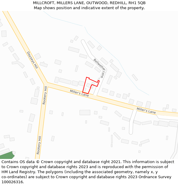 MILLCROFT, MILLERS LANE, OUTWOOD, REDHILL, RH1 5QB: Location map and indicative extent of plot