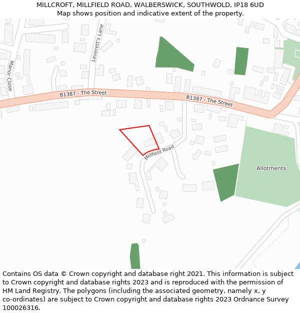 MILLCROFT, MILLFIELD ROAD, WALBERSWICK, SOUTHWOLD, IP18 6UD: Location map and indicative extent of plot