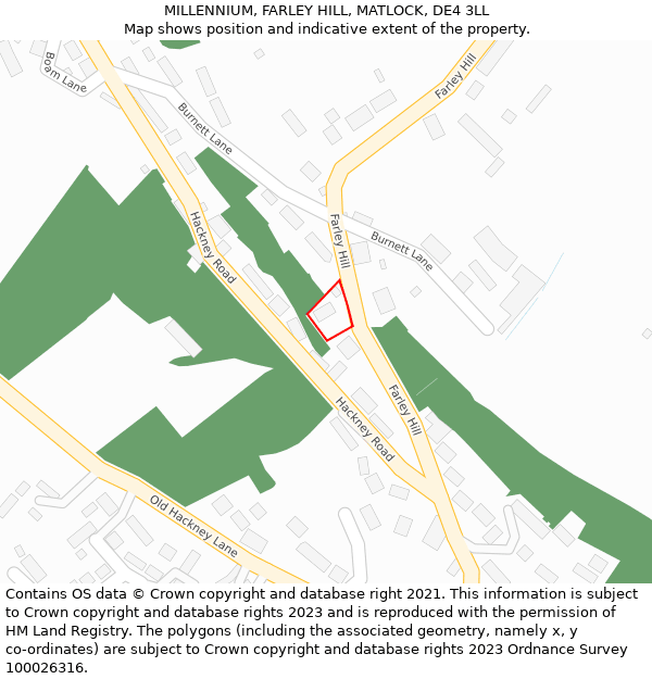 MILLENNIUM, FARLEY HILL, MATLOCK, DE4 3LL: Location map and indicative extent of plot