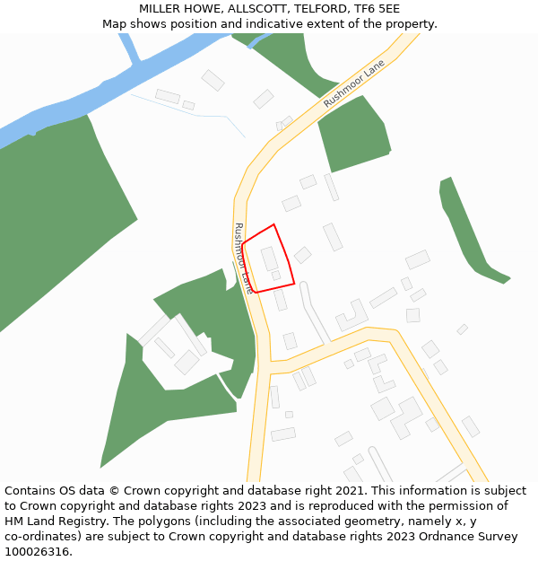 MILLER HOWE, ALLSCOTT, TELFORD, TF6 5EE: Location map and indicative extent of plot