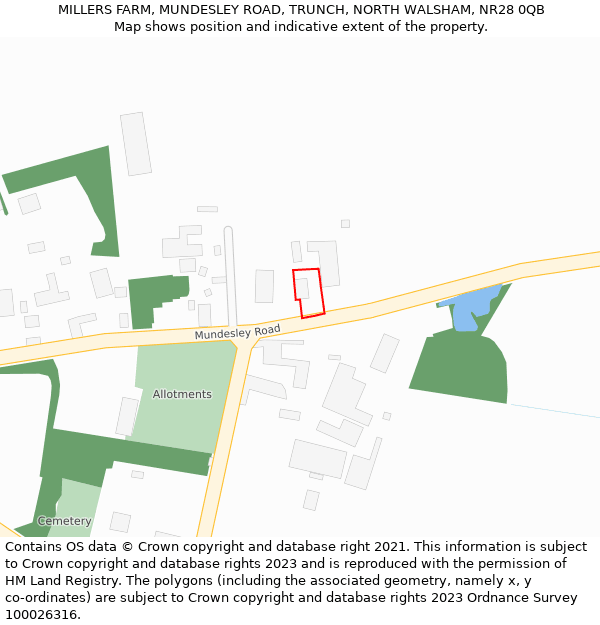 MILLERS FARM, MUNDESLEY ROAD, TRUNCH, NORTH WALSHAM, NR28 0QB: Location map and indicative extent of plot