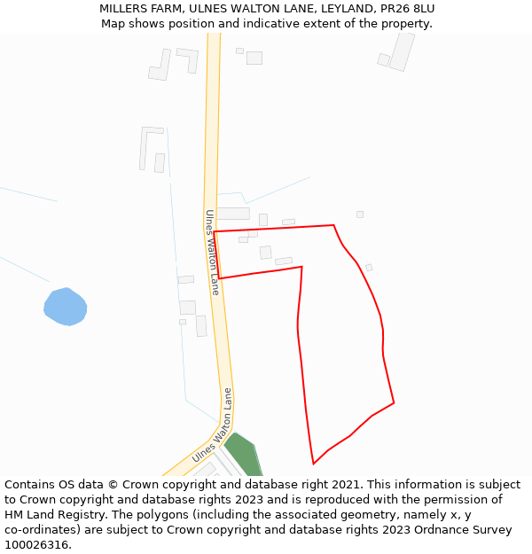 MILLERS FARM, ULNES WALTON LANE, LEYLAND, PR26 8LU: Location map and indicative extent of plot