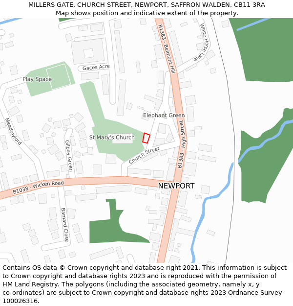 MILLERS GATE, CHURCH STREET, NEWPORT, SAFFRON WALDEN, CB11 3RA: Location map and indicative extent of plot