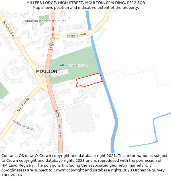 MILLERS LODGE, HIGH STREET, MOULTON, SPALDING, PE12 6QB: Location map and indicative extent of plot