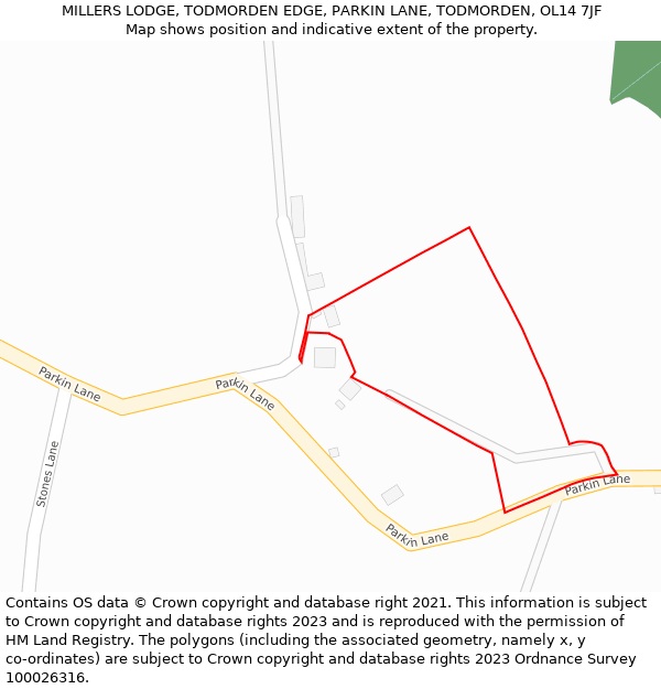 MILLERS LODGE, TODMORDEN EDGE, PARKIN LANE, TODMORDEN, OL14 7JF: Location map and indicative extent of plot