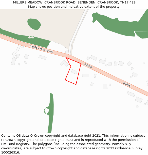 MILLERS MEADOW, CRANBROOK ROAD, BENENDEN, CRANBROOK, TN17 4ES: Location map and indicative extent of plot