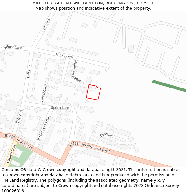 MILLFIELD, GREEN LANE, BEMPTON, BRIDLINGTON, YO15 1JE: Location map and indicative extent of plot
