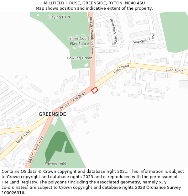 MILLFIELD HOUSE, GREENSIDE, RYTON, NE40 4SU: Location map and indicative extent of plot