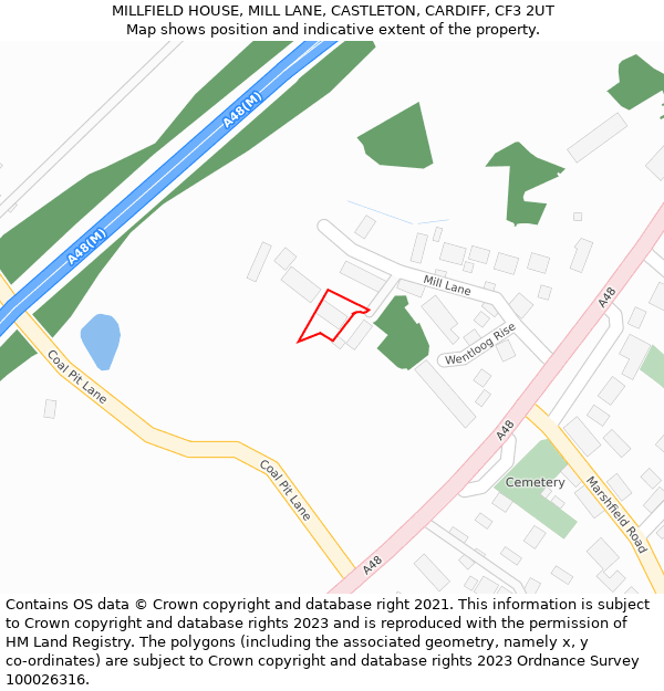 MILLFIELD HOUSE, MILL LANE, CASTLETON, CARDIFF, CF3 2UT: Location map and indicative extent of plot