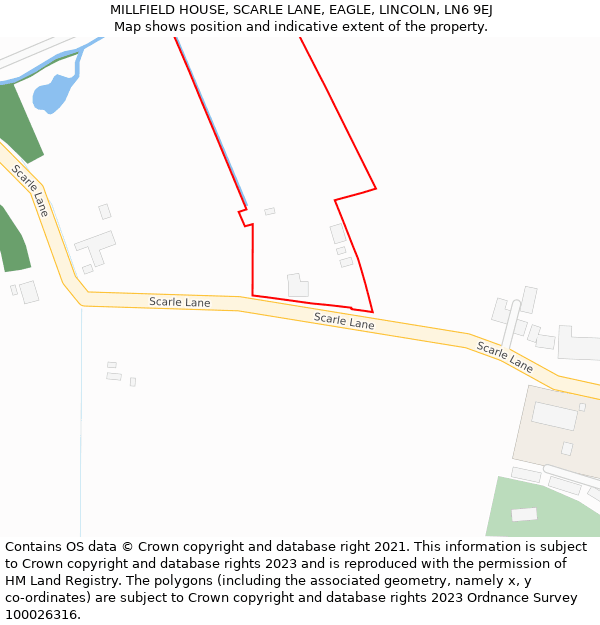 MILLFIELD HOUSE, SCARLE LANE, EAGLE, LINCOLN, LN6 9EJ: Location map and indicative extent of plot