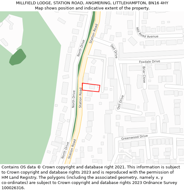 MILLFIELD LODGE, STATION ROAD, ANGMERING, LITTLEHAMPTON, BN16 4HY: Location map and indicative extent of plot