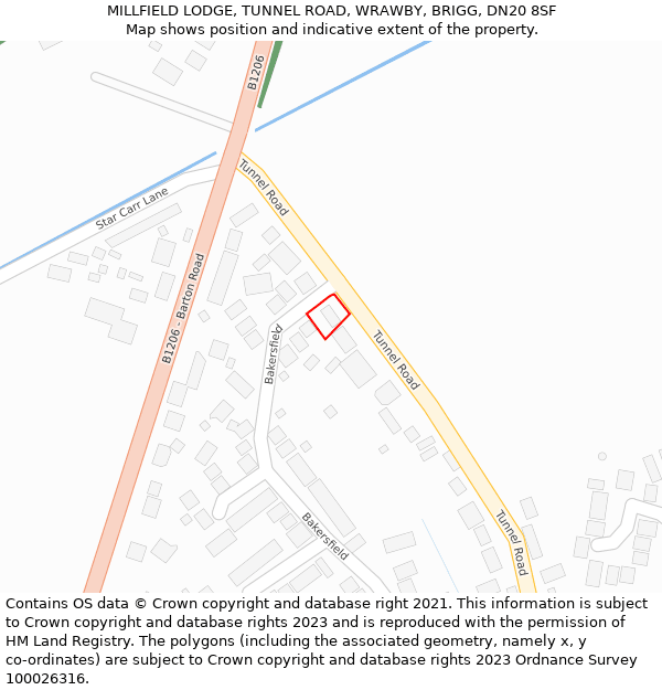 MILLFIELD LODGE, TUNNEL ROAD, WRAWBY, BRIGG, DN20 8SF: Location map and indicative extent of plot