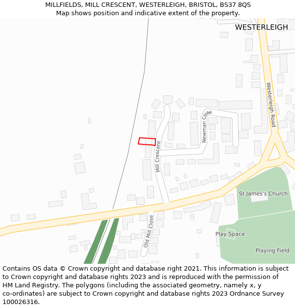 MILLFIELDS, MILL CRESCENT, WESTERLEIGH, BRISTOL, BS37 8QS: Location map and indicative extent of plot