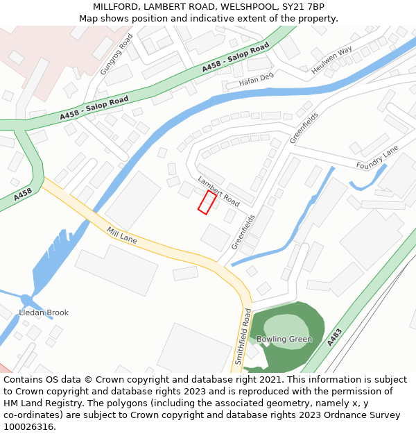 MILLFORD, LAMBERT ROAD, WELSHPOOL, SY21 7BP: Location map and indicative extent of plot