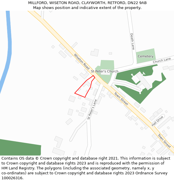 MILLFORD, WISETON ROAD, CLAYWORTH, RETFORD, DN22 9AB: Location map and indicative extent of plot