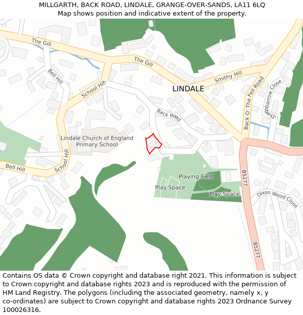 MILLGARTH, BACK ROAD, LINDALE, GRANGE-OVER-SANDS, LA11 6LQ: Location map and indicative extent of plot
