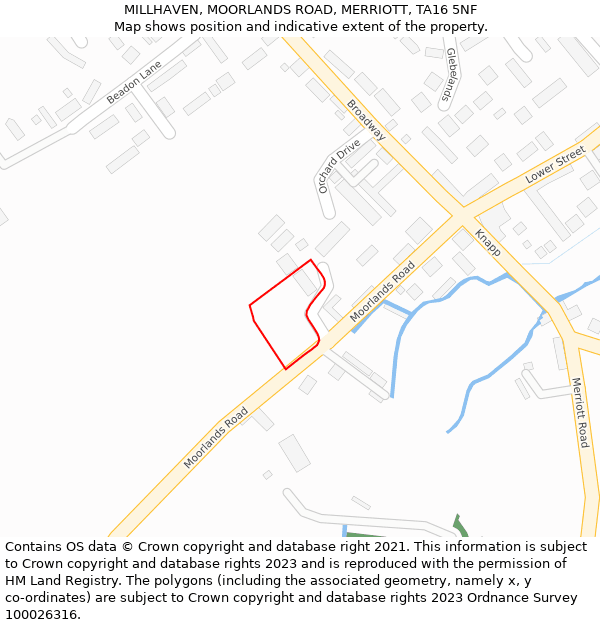 MILLHAVEN, MOORLANDS ROAD, MERRIOTT, TA16 5NF: Location map and indicative extent of plot