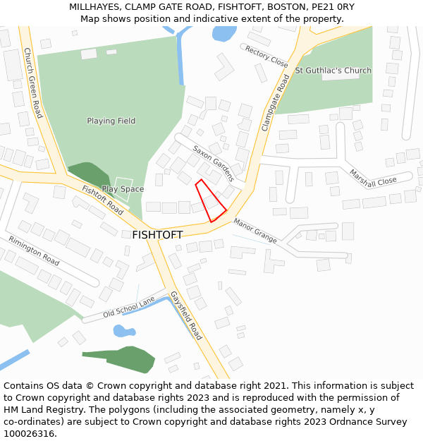 MILLHAYES, CLAMP GATE ROAD, FISHTOFT, BOSTON, PE21 0RY: Location map and indicative extent of plot