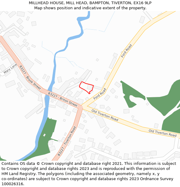 MILLHEAD HOUSE, MILL HEAD, BAMPTON, TIVERTON, EX16 9LP: Location map and indicative extent of plot