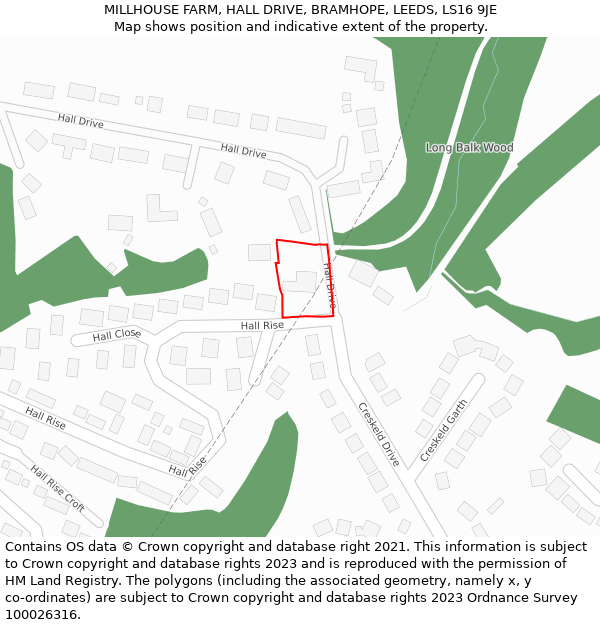 MILLHOUSE FARM, HALL DRIVE, BRAMHOPE, LEEDS, LS16 9JE: Location map and indicative extent of plot