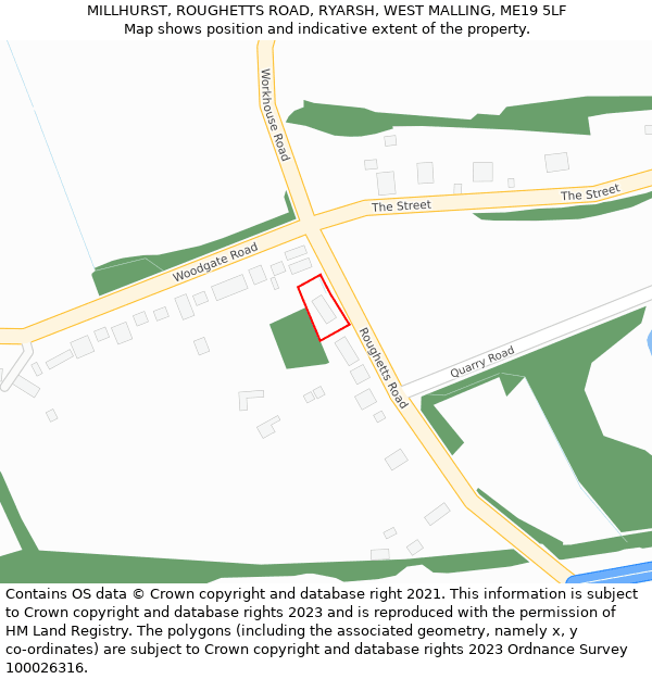 MILLHURST, ROUGHETTS ROAD, RYARSH, WEST MALLING, ME19 5LF: Location map and indicative extent of plot