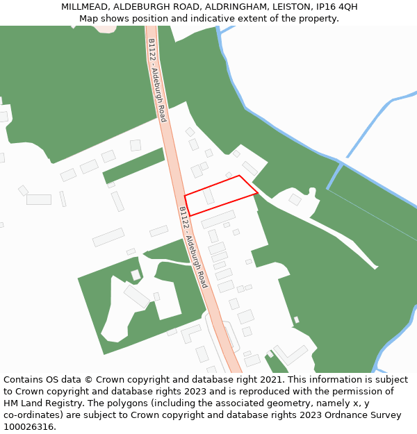 MILLMEAD, ALDEBURGH ROAD, ALDRINGHAM, LEISTON, IP16 4QH: Location map and indicative extent of plot