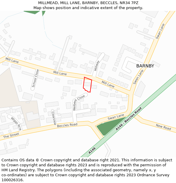 MILLMEAD, MILL LANE, BARNBY, BECCLES, NR34 7PZ: Location map and indicative extent of plot