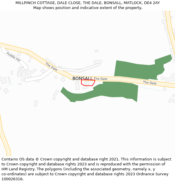 MILLPINCH COTTAGE, DALE CLOSE, THE DALE, BONSALL, MATLOCK, DE4 2AY: Location map and indicative extent of plot